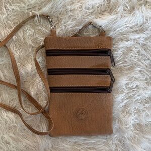 Tan Elephant Brand Leather Crossbody Bag with Multiple Zippers